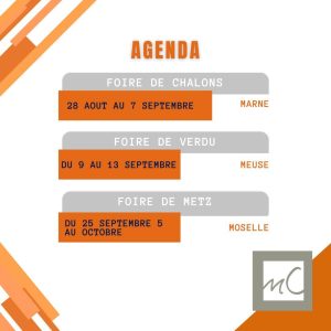 Agenda des foires 2026 de Menuiserie Collin : Chalons-en-Champagne, Verdun et Metz